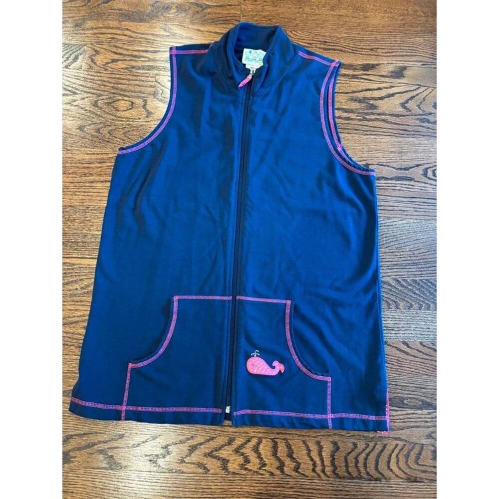 Quacker Factory Navy Whale Rhinestone Zip Front Women’s Medium Coastal Preppy